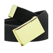 Men's Gold Military Flip Top Belt Buckle with Canvas Web Belt Small Black