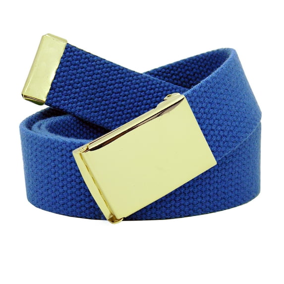 Men's Gold Military Flip Top Belt Buckle with Canvas Web Belt XX-Large Royal Blue
