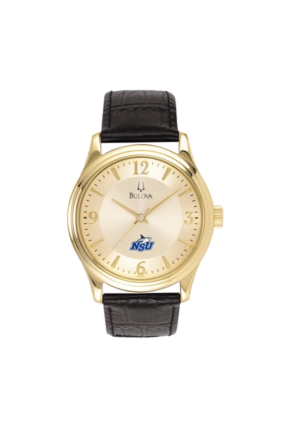 Men's Gold Nova Southeastern Sharks Stainless Steel Watch with Leather Band