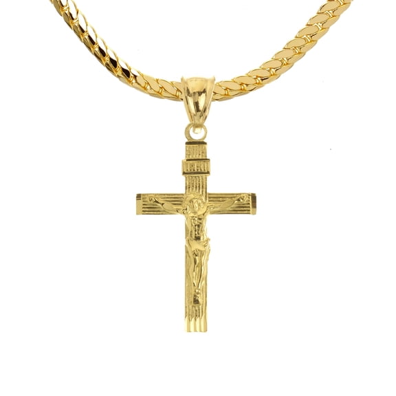 Men's Gold Plated Solid Jesus Cross Pendant 20" Miami Cuban Chain Necklace MCP 006 G1