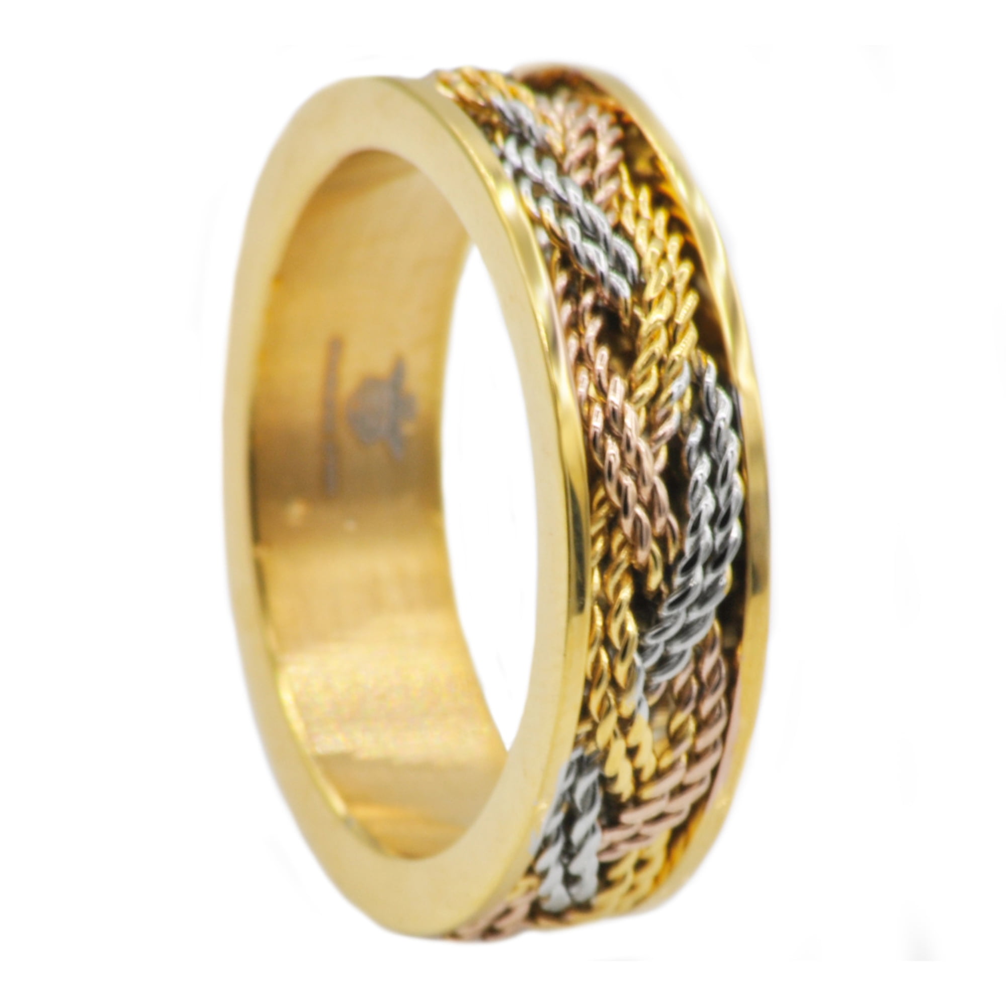 Men's Gold Plated Stainless Steel Band With Cubic Zirconia.