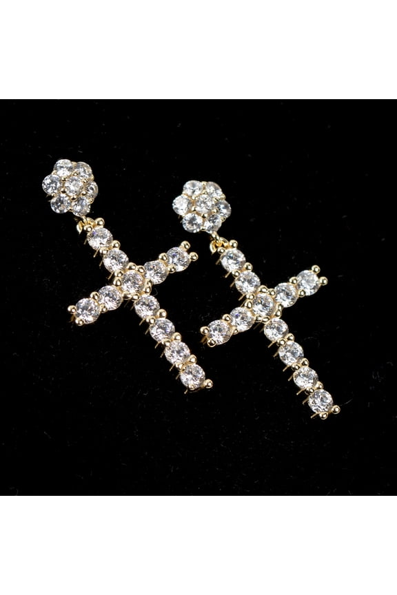 Men's Gold Plated Sterling Silver Flower Set Screw Back Cluster Stud Dangle Cross Earrings