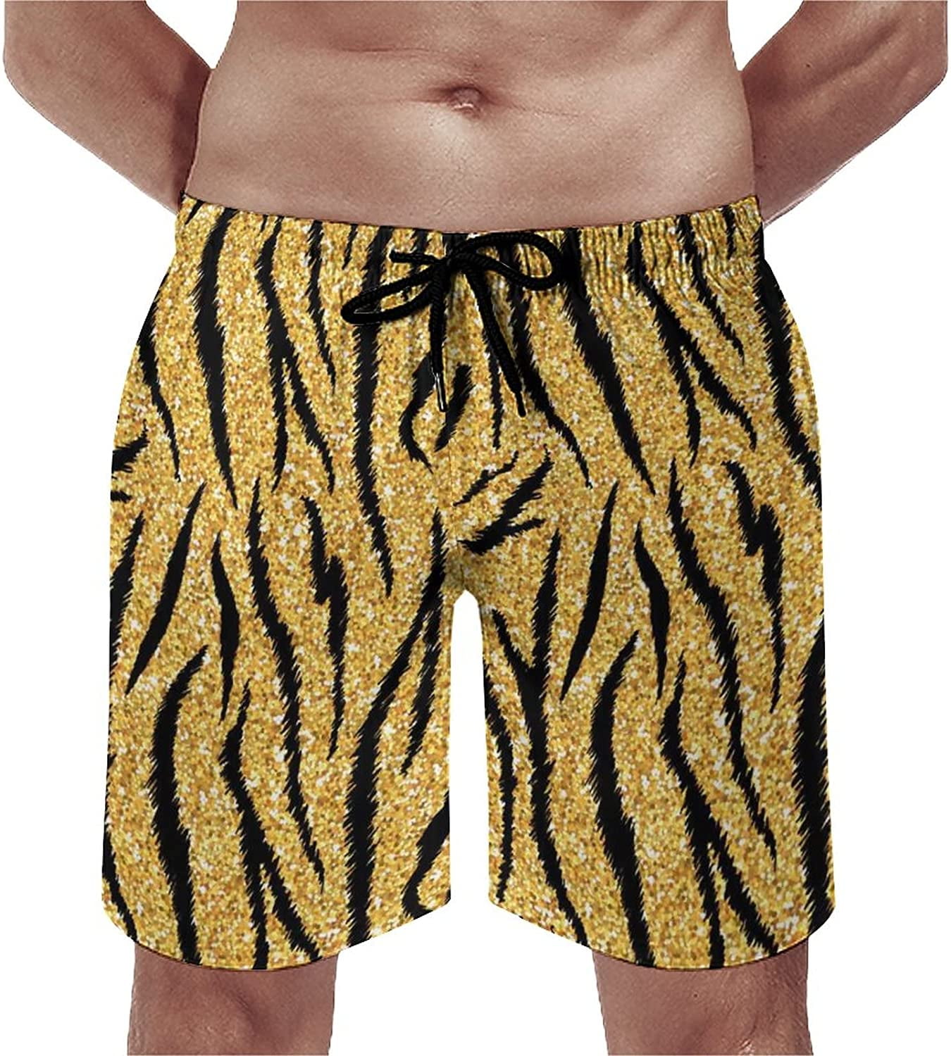 Men's Gold Quick Dry Board Shorts with Mesh Lining Swim Trunks Swimwear