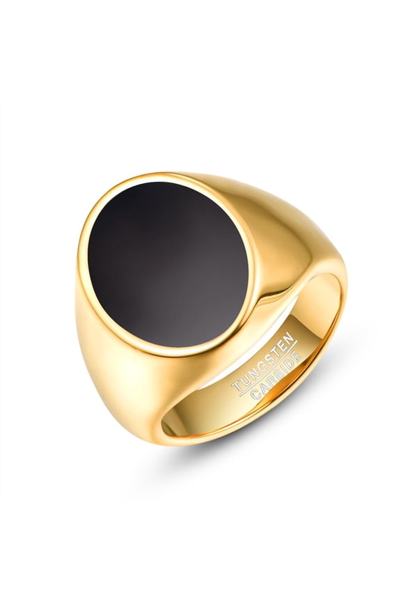 Men's Gold Ring Tungsten Carbide Signet Rings with Black Surface Wedding Band