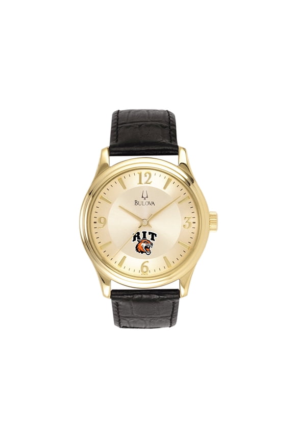 Men's Gold Rochester Institute of Technology Tigers Stainless Steel Watch with Leather Band