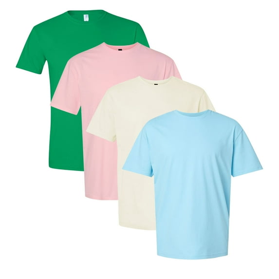 Men's Gold Soft Touch Bulk T-Shirt, 100% Cotton Assorted Short Sleeve Crewneck Plain Tees (Bright Color 4 Pack, L)