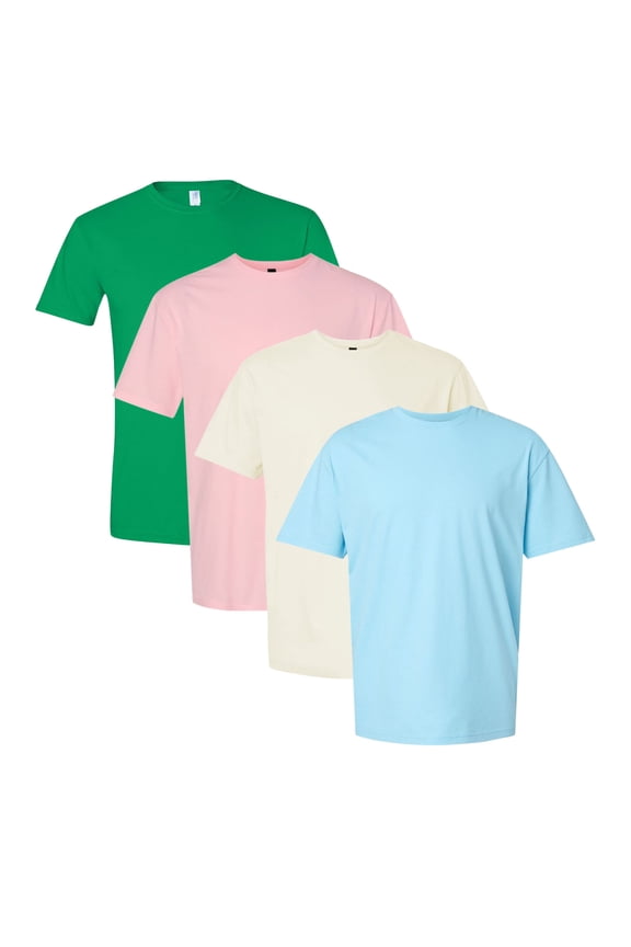 Men's Gold Soft Touch Bulk T-Shirt, 100% Cotton Assorted Short Sleeve Crewneck Plain Tees (Bright Color 4 Pack, XL)