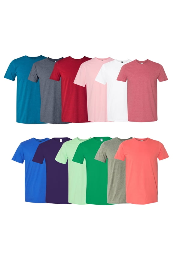 Men's Gold Soft Touch Bulk T-Shirt, 100% Cotton Assorted Short Sleeve Crewneck Plain Tees (Dark+Bright Color 12 Pack, 2XL)