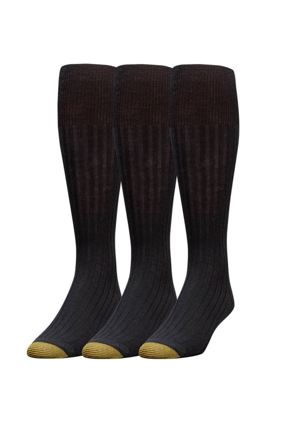 Men's Gold Toe 1446H Windsor Wool Over The Calf Dress Socks - 3 Pack (Black O/S)