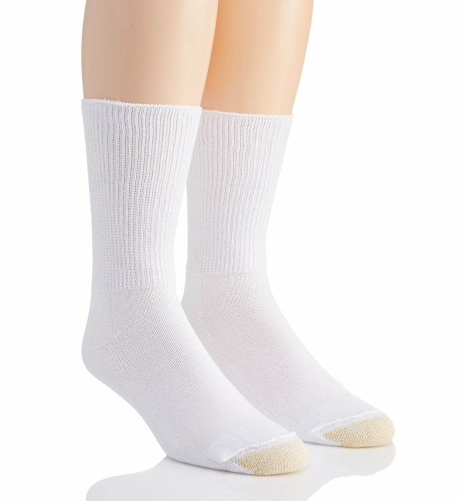Men's Gold Toe 202S Non Binding Super Soft Crew Socks 2 Pack (White L