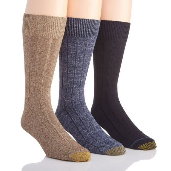 Men's Gold Toe 2054S Hampton Moisture Control Crew Socks - 3 Pack (Marble/Coffee/Navy 10-13)