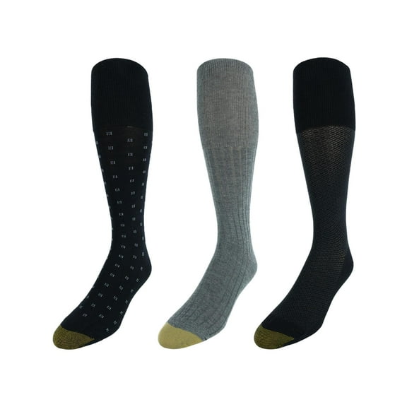 Men's Gold Toe 2055H Over The Calf Premium Fashion Socks - 3 Pack (Black/Charcoal/Black O/S)