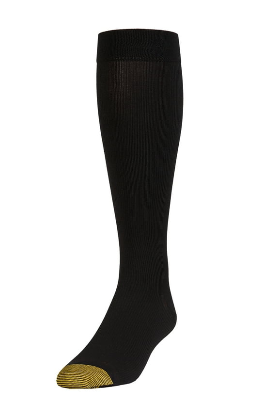 Men's Gold Toe 210H Mild Compression Over The Calf Rib Sock (Black 10-13)
