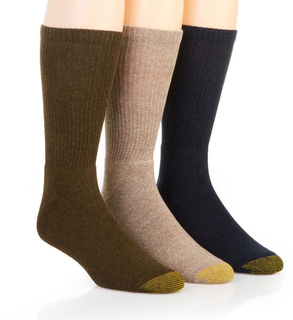 toe packing tobacco Men's Gold Toe 2306S Moisture Control Uptown Crew Socks - 3 Pack (Olive/ Tobacco/Denim O/S)