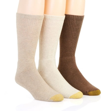 Men's Gold Toe 2306S Moisture Control Uptown Crew Socks - 3 Pack (Stone/Khaki/Brown O/S)