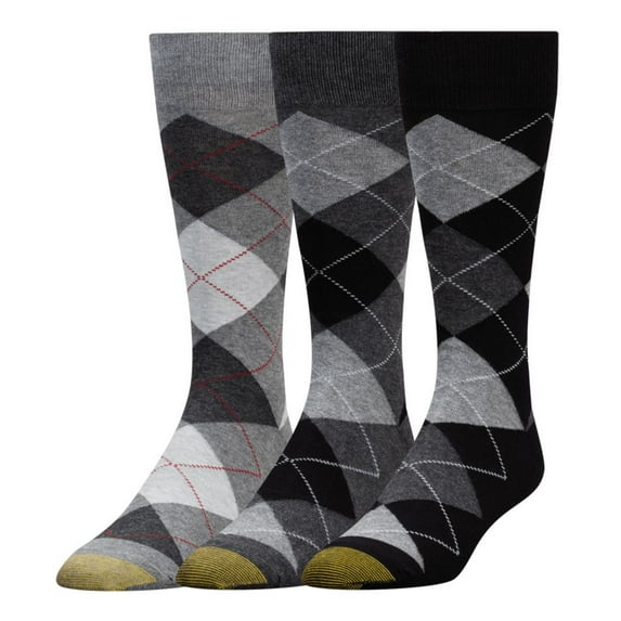 Men's Gold Toe 3179S Carlyle Argyle Crew Socks - 3 Pack (Black/Grey/Heather O/S)