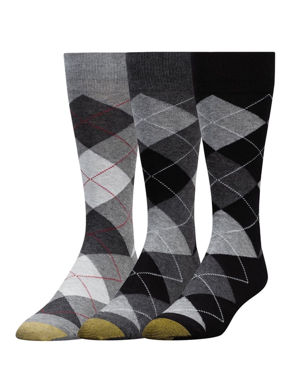 Men's Gold Toe 3179S Carlyle Argyle Crew Socks - 3 Pack (Black/Grey/Heather O/S)