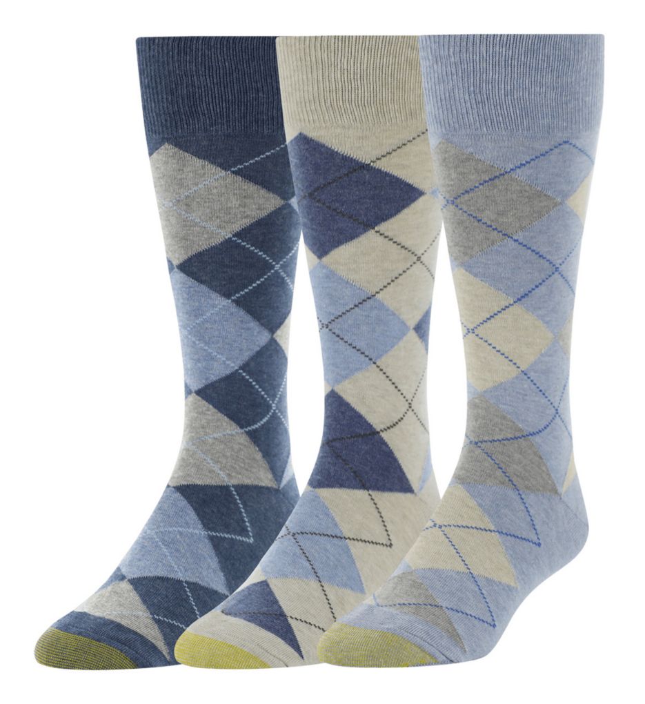 Men's Gold Toe 3179S Carlyle Argyle Crew Socks - 3 Pack (Chambrey/Oatmeal/Denim O/S)