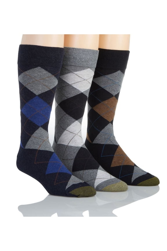 Men's Gold Toe 3179S Carlyle Argyle Crew Socks - 3 Pack (New Navy/Grey/Navy O/S)