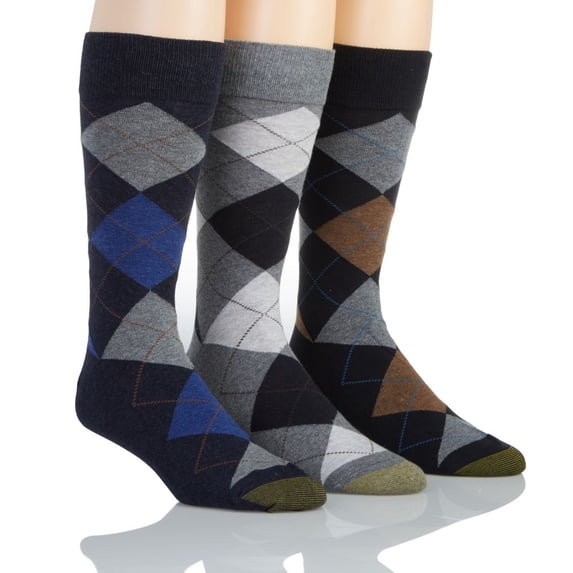 Men's Gold Toe 3179S Carlyle Argyle Crew Socks - 3 Pack (New Navy/Grey/Navy O/S)