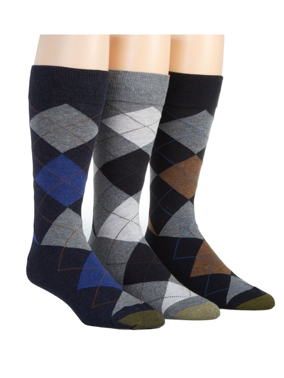 Men's Gold Toe 3179S Carlyle Argyle Crew Socks - 3 Pack (New Navy/Grey/Navy O/S)