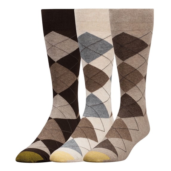 Men's Gold Toe 3179S Carlyle Argyle Crew Socks - 3 Pack (Taupe/String/Brown O/S)
