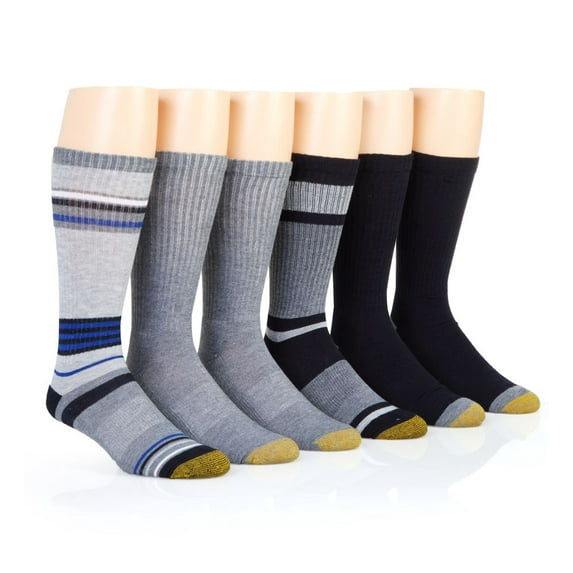Men's Gold Toe 3185S Fashion Sport Crew Socks - 6 Pack (Grey Heather/Midnight O/S)