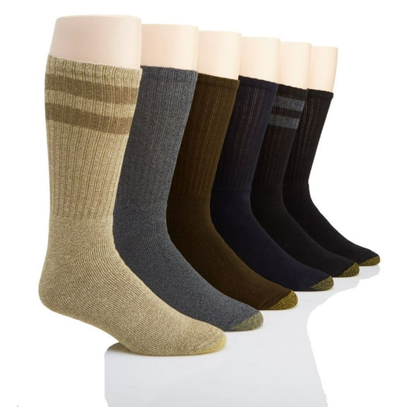 Men's Gold Toe 3400S Moisture Control Harrington Crew Sock - 6 Pack (Assort E O/S)
