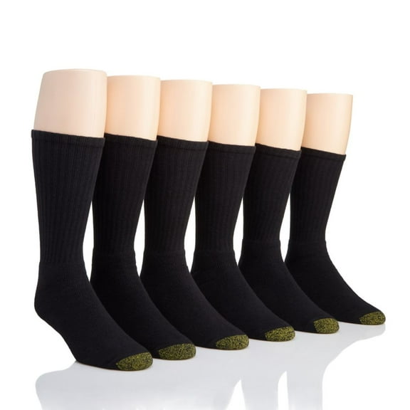 Men's GOLDTOE® 6-Pack Harrington Crew Socks Color: Black Size: 6-12