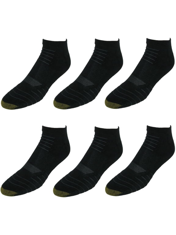 Men's Gold Toe 3448P Cushioned Tech No Show Socks - 6 Pack (Black O/S)