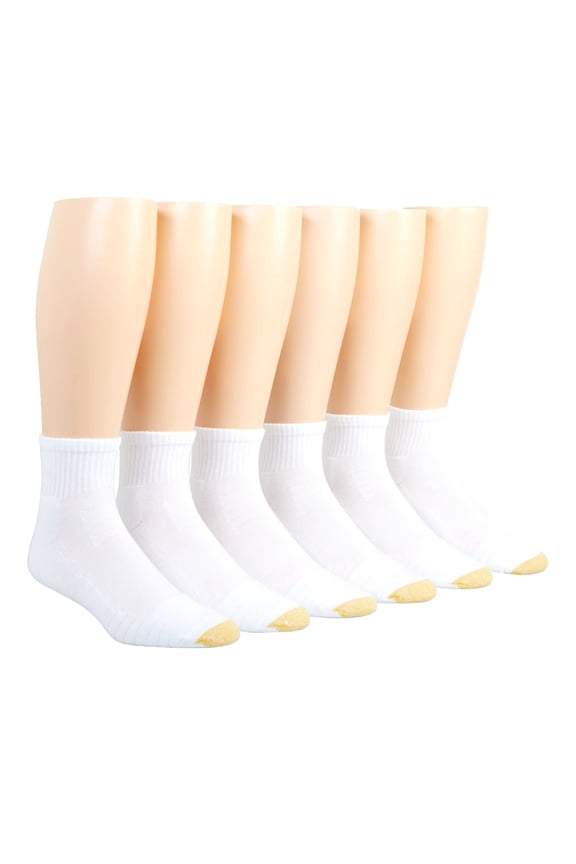 Men's Gold Toe 3451P Cushioned Tech Quarter Socks - 6 Pack (White O/S)