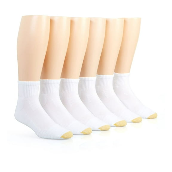 Men's Gold Toe 3451P Cushioned Tech Quarter Socks - 6 Pack (White O/S)