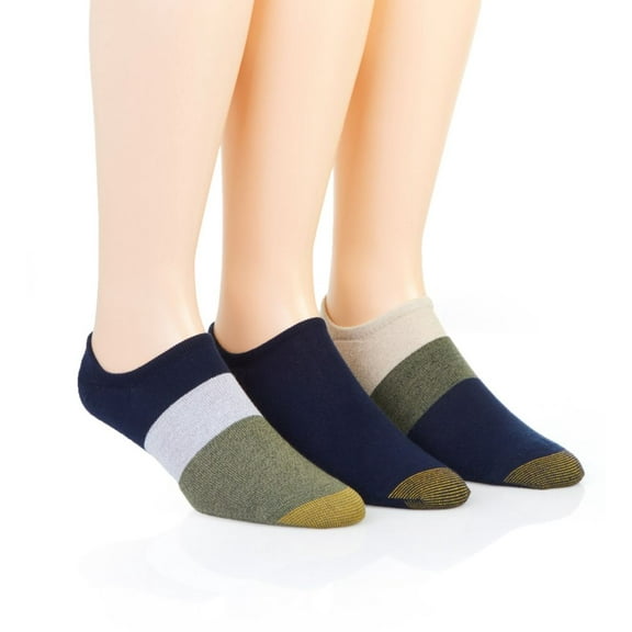 Men's Gold Toe 3706P Oxford Color Block Invisible Socks - 3 Pack (Khaki/Blue/Blue XL)