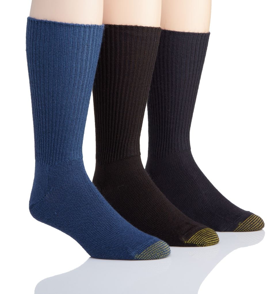 Men's Gold Toe 523S Fluffies 1x1 Rib Crew Socks 3 Pack (Denim/Brown