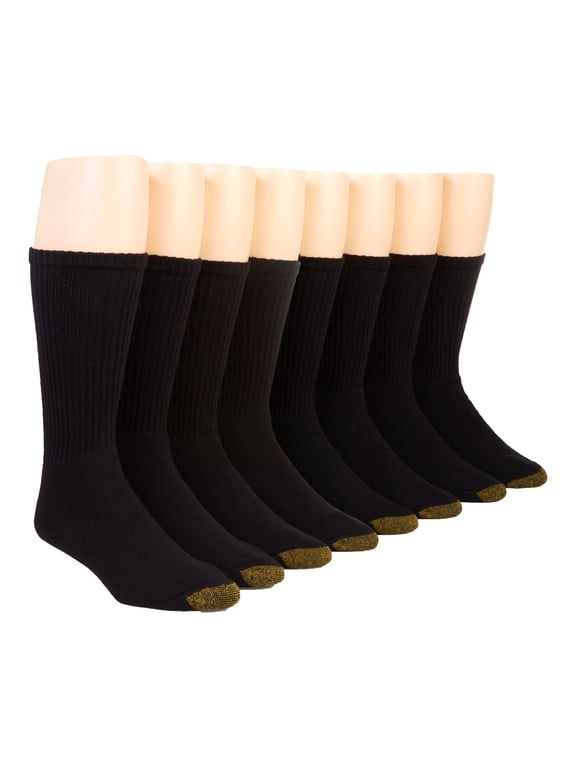 Men's Gold Toe 656SB Cushioned Cotton Crew Socks - 8 Pack (Black O/S)
