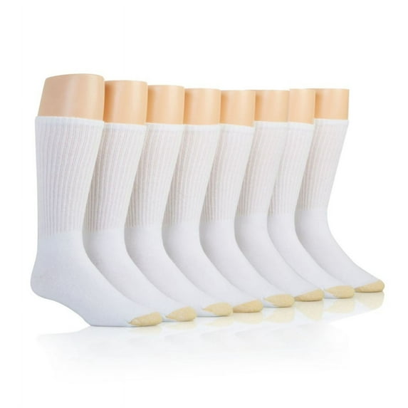 Men's Gold Toe 656SB Cushioned Cotton Crew Socks - 8 Pack (White XL)