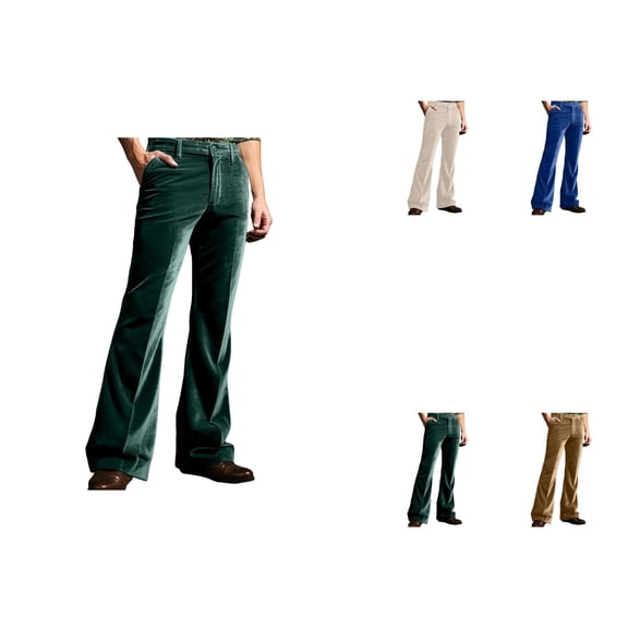 Men's Gold Velvet Flared Dress Pants – Modern Comfort Trousers with Pockets for Business, Casual, Daily & Holiday Wear