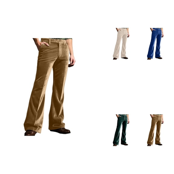 Men's Gold Velvet Flared Dress Pants – Modern Comfort Trousers with Pockets for Business, Casual, Daily & Holiday Wear