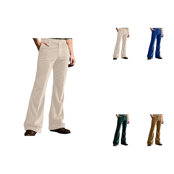 Men's Gold Velvet Flared Dress Pants – Modern Comfort Trousers with Pockets for Business, Casual, Daily & Holiday Wear