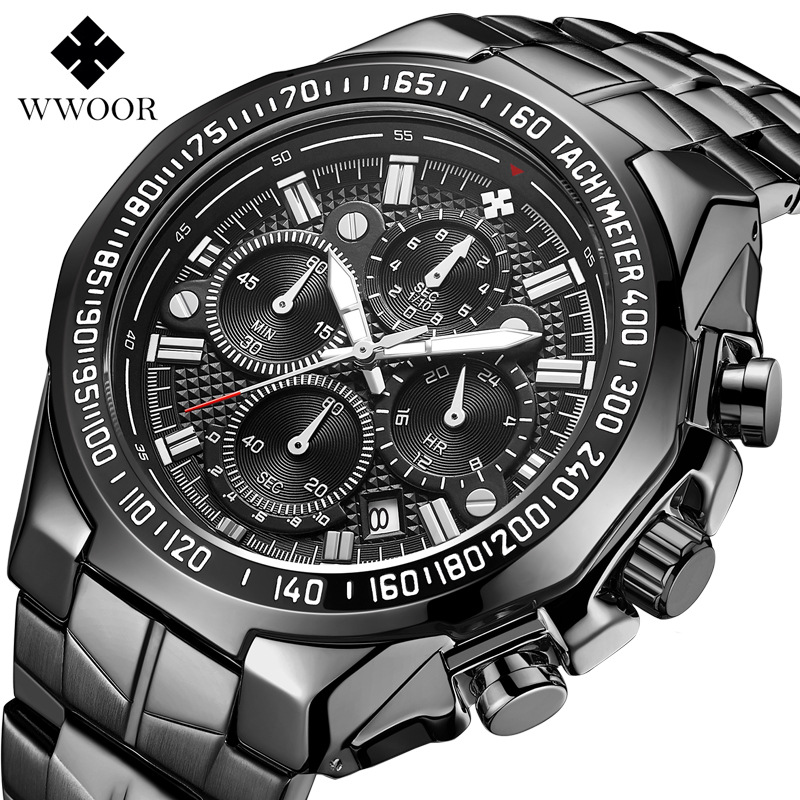 Men's Gold Watch Stainless Steel Waterproof Watches for Men Multifunctional Chronograph Analog Quartz Fashion Business Wristwatch Luminous with Date