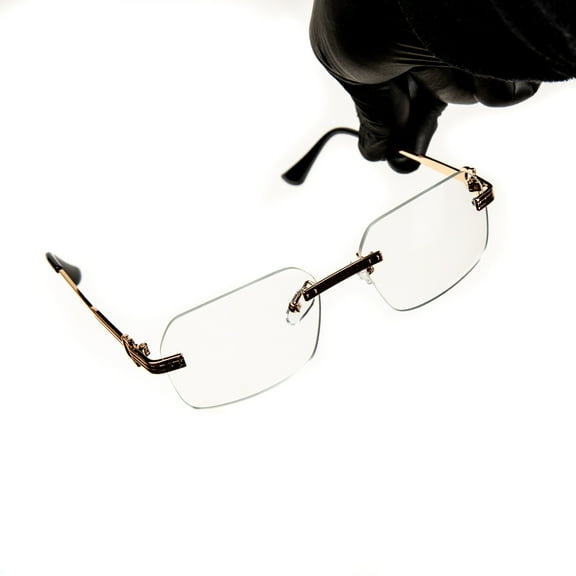 Men's Gold Wire Frame Rimless Luxury Hip Hop Clear Lens Glasses