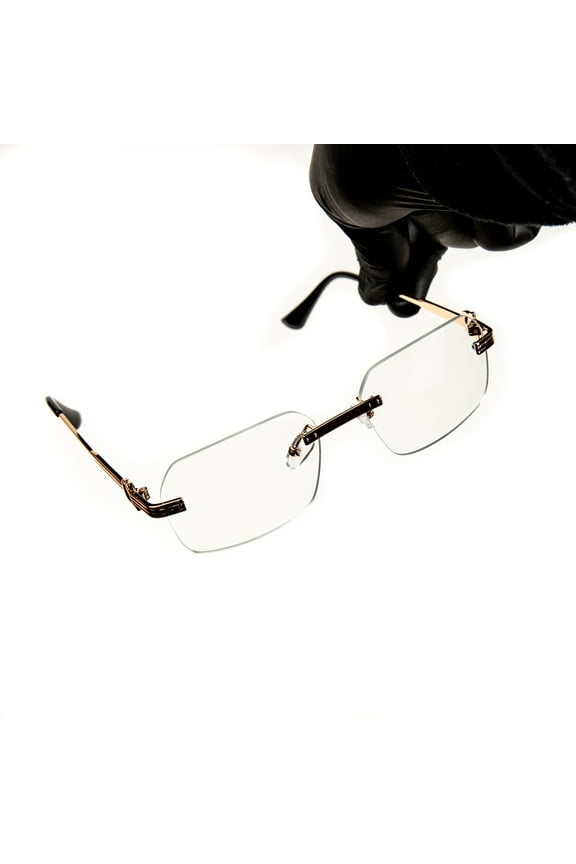Men's Gold Wire Frame Rimless Luxury Hip Hop Clear Lens Glasses