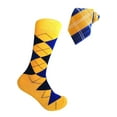 thumbnail image 1 of Men's Gold Yellow with Blue and Navy Color Wedding Groomsman Christmas Holiday Party Event Businessman Officers Giftable Necktie With Socks Gift Set, 1 of 1