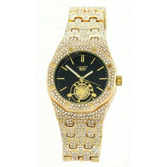 Men's Gold tone CZ Ice out Clubbing watch 42mm 11mm thick case.
