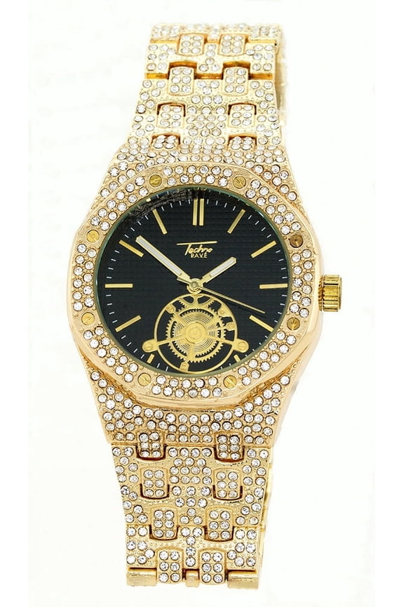 Men's Gold tone CZ Ice out Clubbing watch 42mm 11mm thick case.