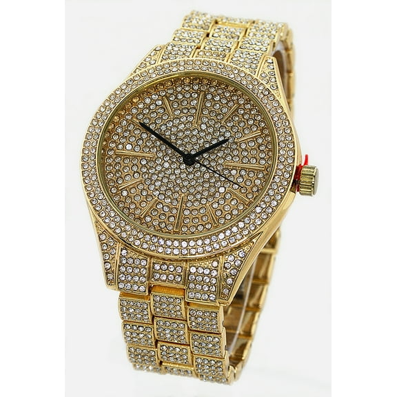 Men's  Gold tone ice out Clubbing watch 44mm 12mm thick case.