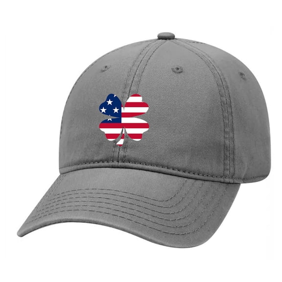 Men's Golf American Flag Lucky Clover Embroidered Twill Unstructured Hat with Adjustable Metal Buckle Back-Charcoal