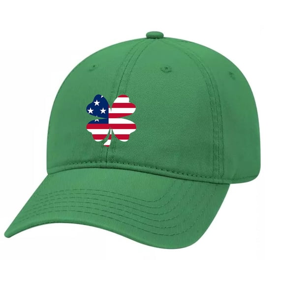 Men's Golf American Flag Lucky Clover Embroidered Twill Unstructured Hat with Adjustable Metal Buckle Back-Kelly Green