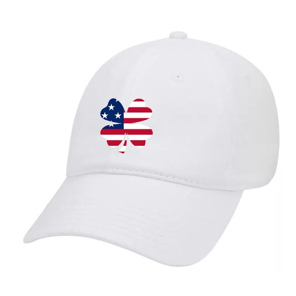 Men's Golf American Flag Lucky Clover Embroidered Twill Unstructured Hat with Adjustable Metal Buckle Back-White