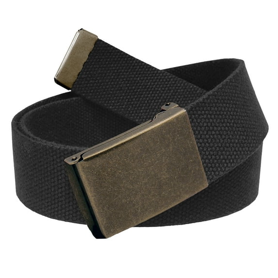 Men's Golf Belt in 1.5 Antique Gold Flip Top Buckle with Canvas Web Belt Small Black